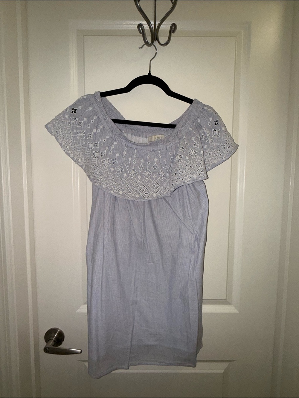 LOFT Light Blue One-Shoulder Eyelet Ruffle Dress
